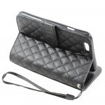 Wholesale iPhone 6 Plus 5.5 Quilted Flip PU Leather Wallet Case with Strap (Black)